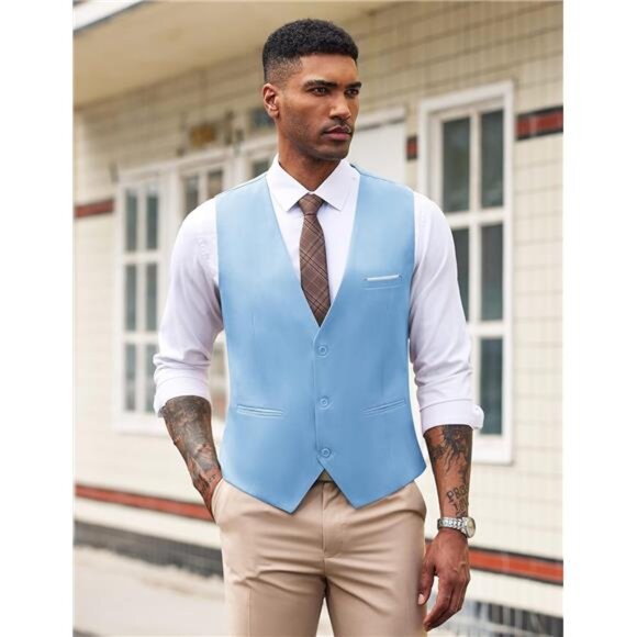 Men's Suit Vest Slim Fit Tuxedo Blue - Picture 2 of 5